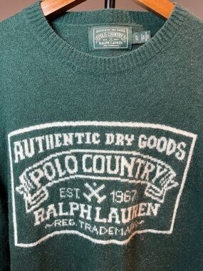 Polo Country Ralph Lauren Forest Green Logo Crewneck Wool  Sweater